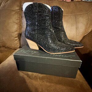 Blue by Betsey Johnson Diva Rhinestone Western Boot in Black